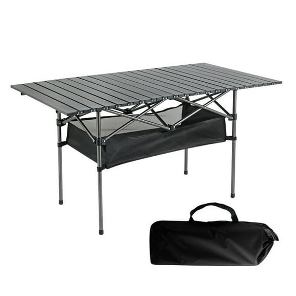 Wilitto 120CM Outdoor Folding Table with Mesh Bag Heavy Duty Strong Load Capacity Lightweight Camping Hiking Backpacking Picnic BBQ Portable Table _Black