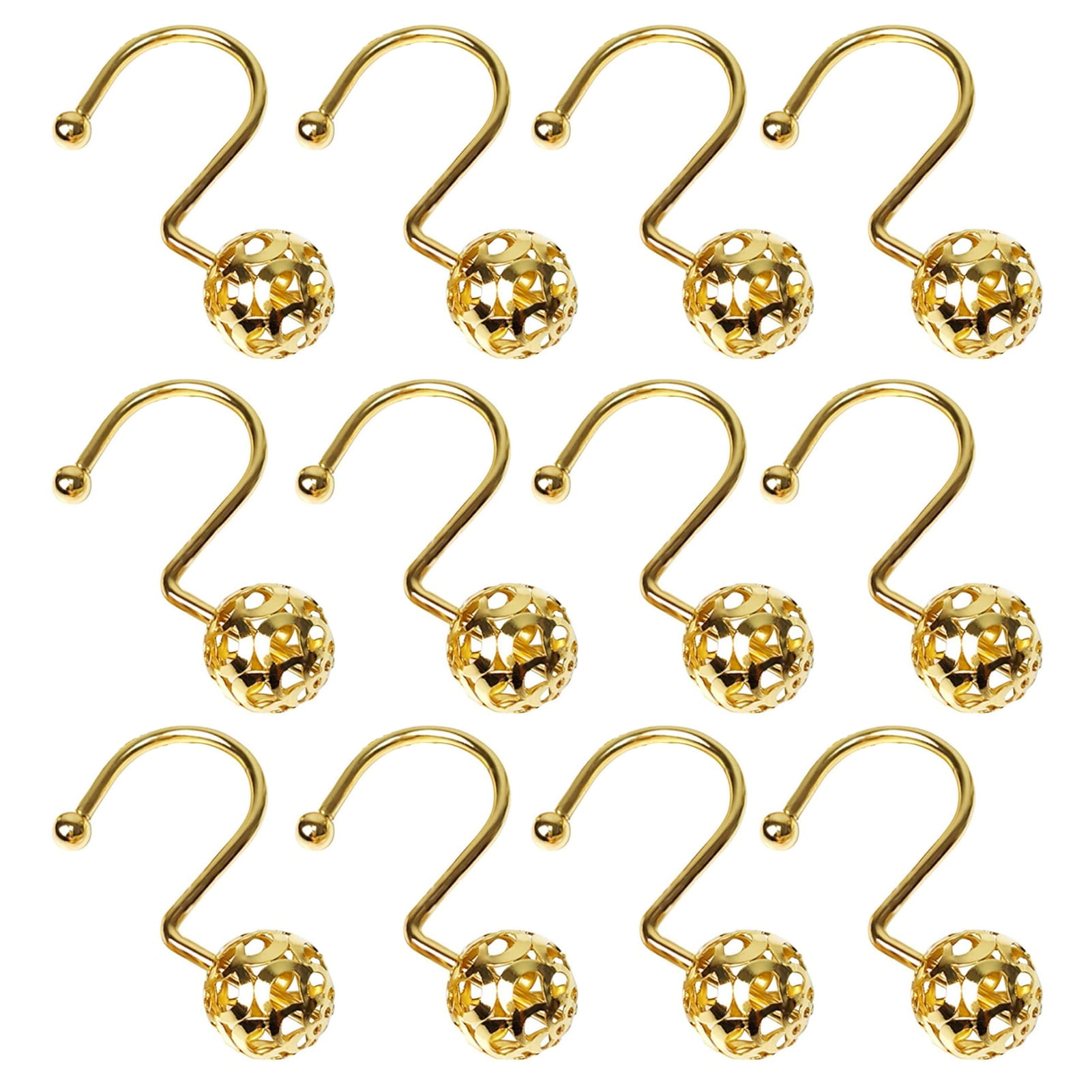 Wilitto 12Pcs Shower Curtain Hooks,Shiny Polished Hollow Ball Design