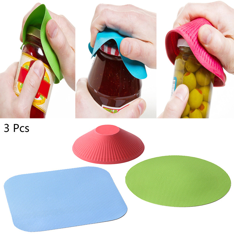 Wilitto 3Pcs Bottle Opener,AntiSkid Round Rubber Gripper Pad Bottle Cap Kitchen Manual Jar