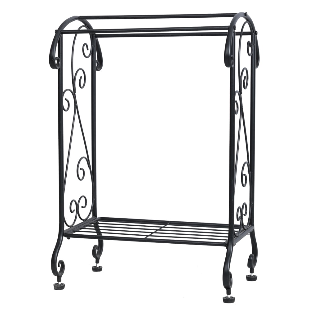 Wilitto Metal Free Standing Towel Rack Stand with Shelf, Black