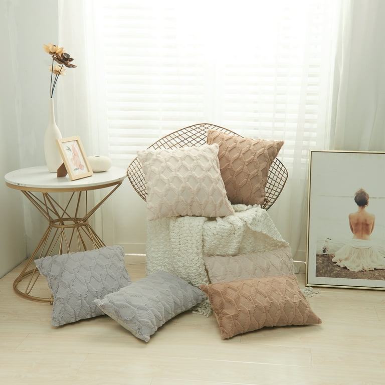 Wilitto Throw Pillow Cover Geometric Tear Resistant Plush Solid Color Simple Style Cushion Case for Bedroom Light Coffee Walmart