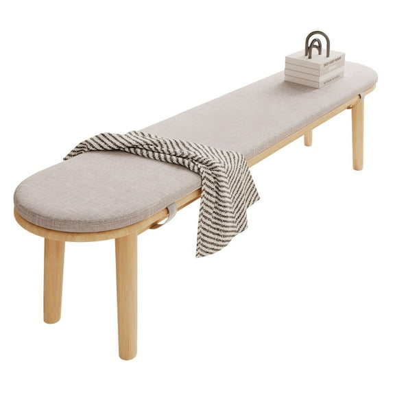 Wilk 63" Solid Wood Bench, Upholstered Entryway Bench/Dining Bench/Bedroom Bench, Natural