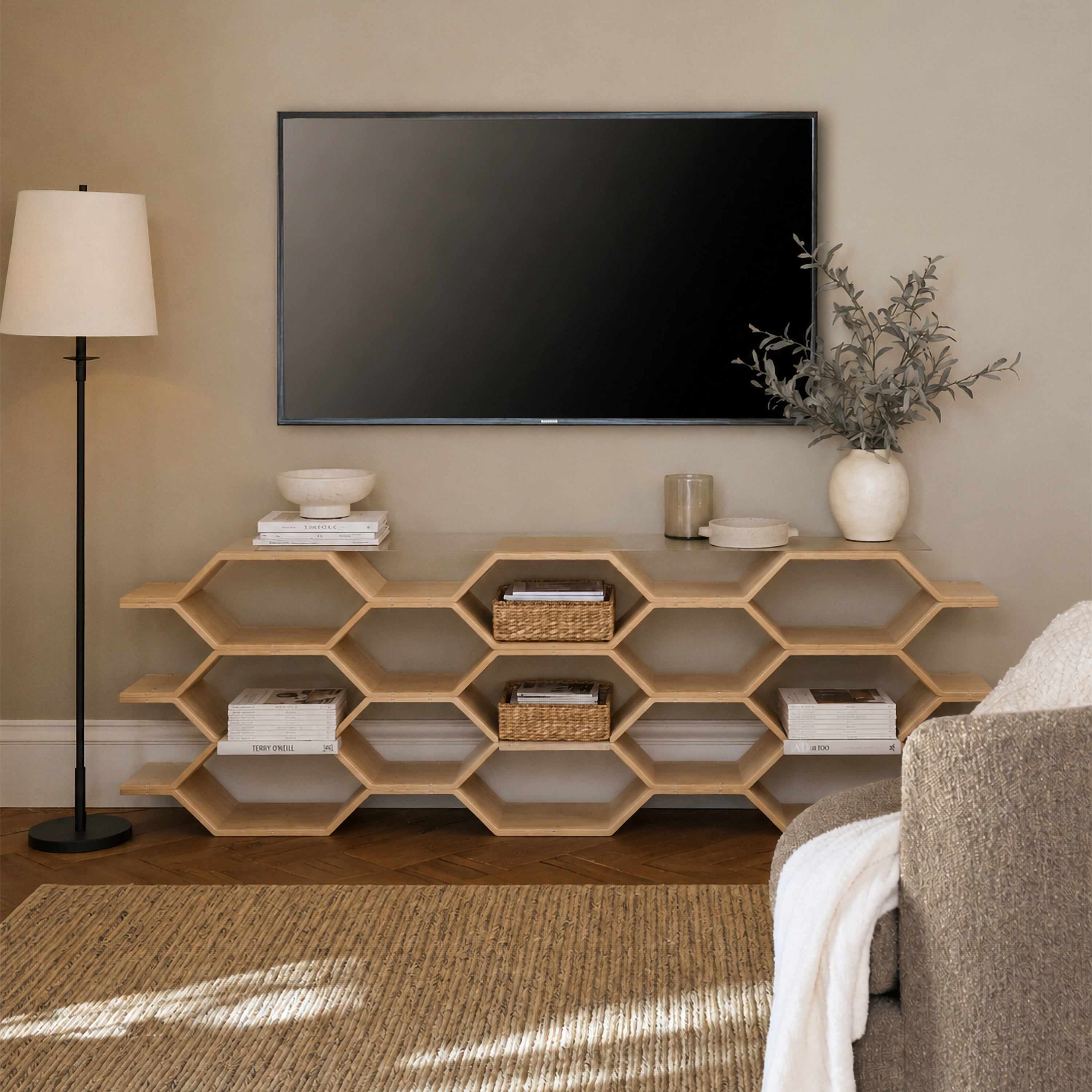 Wilk Modular Hexagon Bookshelf Honeycomb Shelving Unit Modern Wooden ...