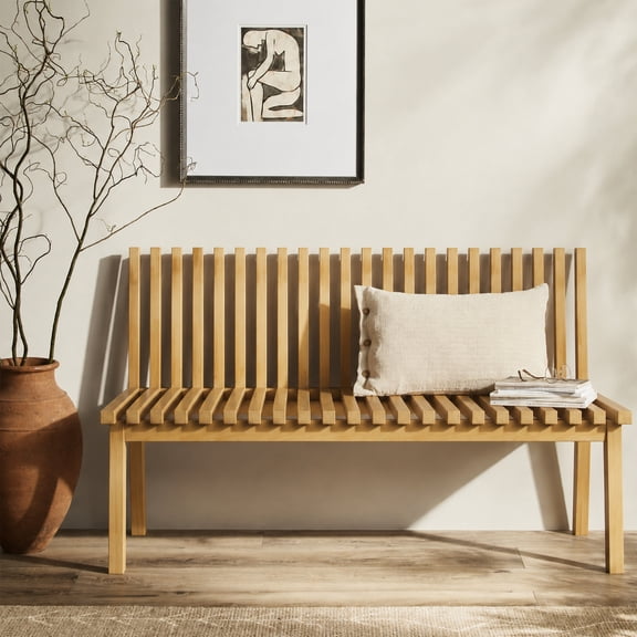 Wilk Natural Wood Slat Convertible Bench, Modern Scandinavian Entryway Dining Bench with Foldable Backrest, 47.2 inch