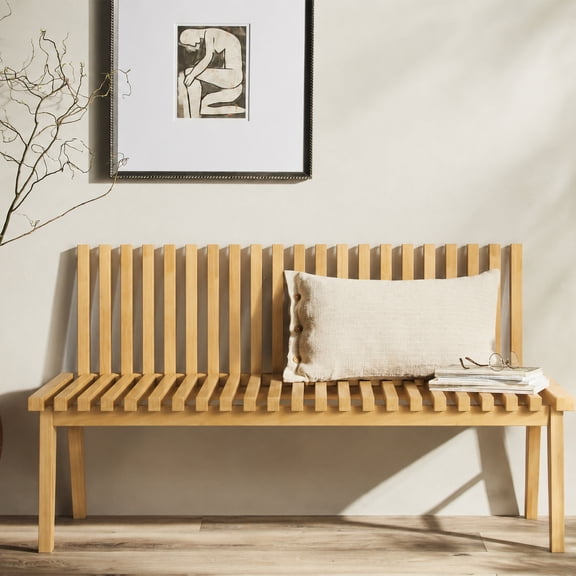 Wilk Natural Wood Slat Convertible Bench, Modern Scandinavian Entryway Dining Bench with Foldable Backrest, 63 inch