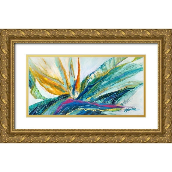 Wilkins, Suzanne 24x14 Gold Ornate Wood Framed with Double Matting Museum Art Print Titled - Flores Colores