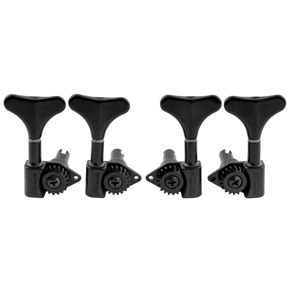 Wilkinson 2R2L 20:1 Ratio Open Gear Bass Machine Heads Tuners Tuning Pegs Keys with Y-Style Button 90 Degree Screw for Ibanez Style Electric Bass, Black