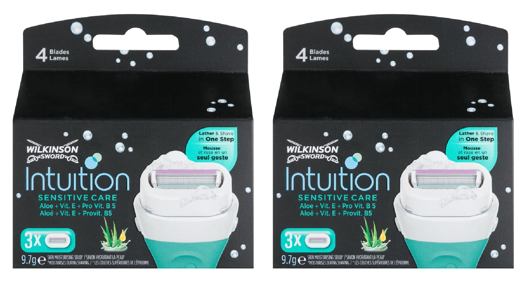 Wilkinson by Schick Intuition Sensitive Care, Aloe and Vitamin E, Refill Razor Blade Cartridges, 3 Count (Pack of 2)
