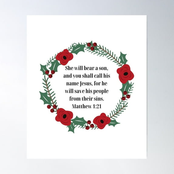 She Will Bear A Son, And You Shall Call His Name Jesus, For He Will Save His People From Their Sins Matthew 1:21 Poster Wall Art, Modern Wall Decor For Living Room Bedroom, 16x24 UNFRAMED