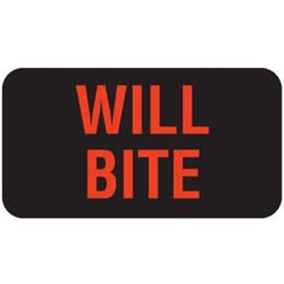 Will Bite Stickers, - Veterinarian File Folder Chart Labels, Care Instruction Vet Stickers, 1-5/8" x 7/8", Black/Fluorescent Red, 560/Roll, Tabbies Veterinary V-AN244