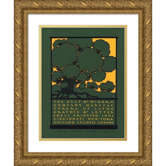 Will Bradley 11x14 Gold Ornate Wood Frame and Double Matted Museum Art Print Titled - Ault and Wiborg, Ad. 128 (1890-1913)