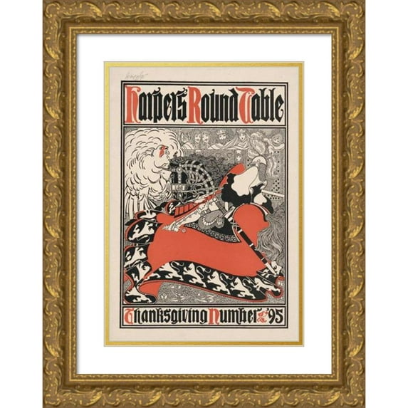 Will Bradley 18x24 Gold Ornate Framed and Double Matted Museum Art Print Titled - Harper's Round Table - Thanksgiving Number ’95 (1895)