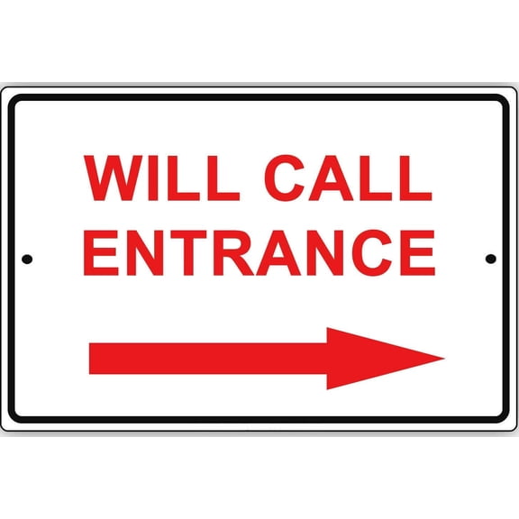 Will Call Entrance Metal Tin Sign, 8x12 Inch Summer Style Directional Plaque for Warehouse, Office or Event Venue, Vintage Aluminum Wall Decor