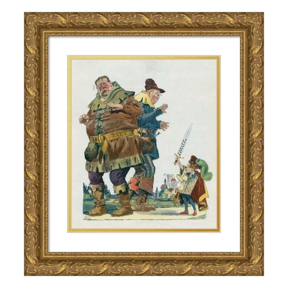 Will Crawford 12x14 Gold Ornate Wood Frame and Double Matted Museum Art Print Titled - Jack the Giant-Killer (1912)
