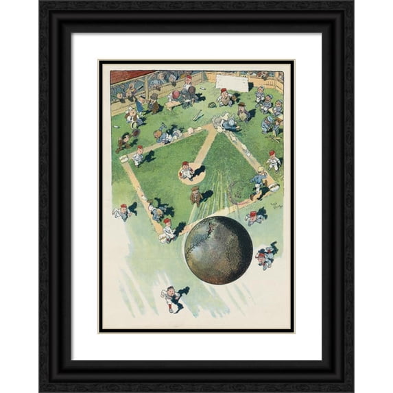 Will Crawford 18x24 Black Ornate Framed Double Matted Museum Art Print Titled: Ball's-Eye View of a Home Run (1913)