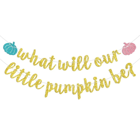 What Will Our Little Pumpkin Be Banner, Halloween Boy or Girl Gender Reveal Party Decorations, Pumpkin Baby Shower Decoration, Fall He or She Decor Gold Glitter