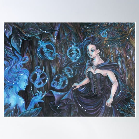 Will-O-The-Wisp Mystical Enchanted Forest With Fairies Poster Wall Art, Modern Wall Decor, 8x12 UNFRAMED