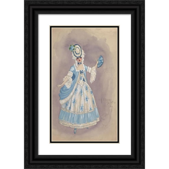 Will R. Barnes 10x14 Black Ornate Wood Framed Double Matted Museum Art Print Titled: Woman in White and Light Blue Dress (1912 - 1924)
