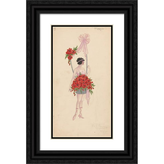 Will R. Barnes 11x18 Black Ornate Wood Framed Double Matted Museum Art Print Titled - 2-Yellow Roses (1919 - 1920)