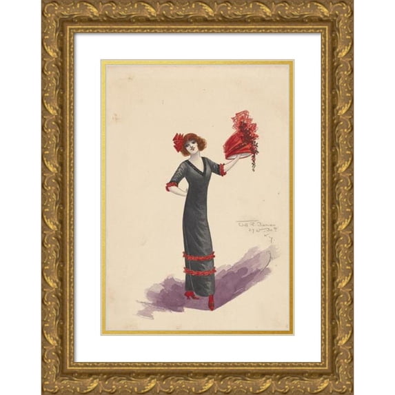 Will R. Barnes 13x18 Gold Ornate Wood Frame and Double Matted Museum Art Print Titled - Untitled (1912)