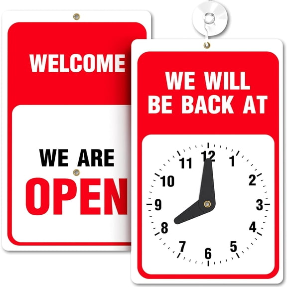Will Return Sign With Clock - 9.25 x 5.75 Inch - Bright Red and White Colors - Includes Suction Cup - Ideal Be Right Back Signs for Business, Retail Store, Office Door or Window