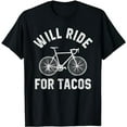 thumbnail image 1 of Will Ride For Tacos Funny Cycling Bicycle Distressed Design T-Shirt, 1 of 5