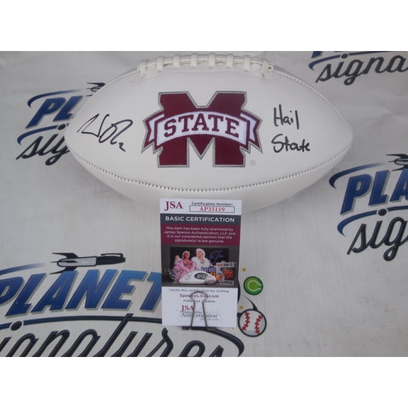 Will Rogers signed autographed Mississippi State MSU Bulldogs logo football w/ Hail State JSA COA