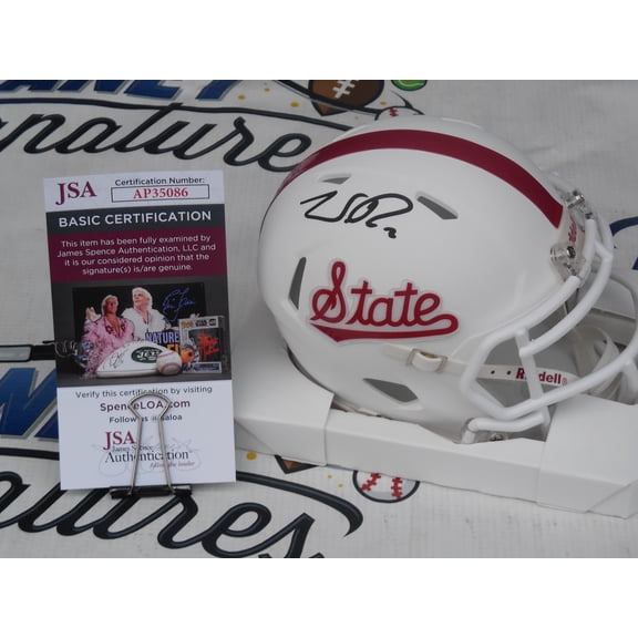 Will Rogers signed autographed Misssissippi State MSU Bulldogs mini speed Mike Leach helmet JSA COA