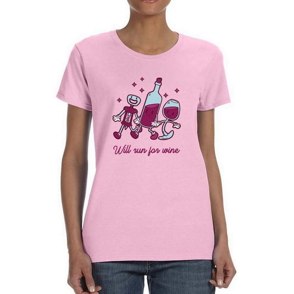 Will Run For Wine Cartoon T-Shirt Women -Smartprints Designs, Female x-Large
