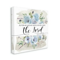Will Serve the Lord Joshua 24:15 Blue Florals Religious Gallery-Wrapped Canvas Print Wall Art, 17x17
