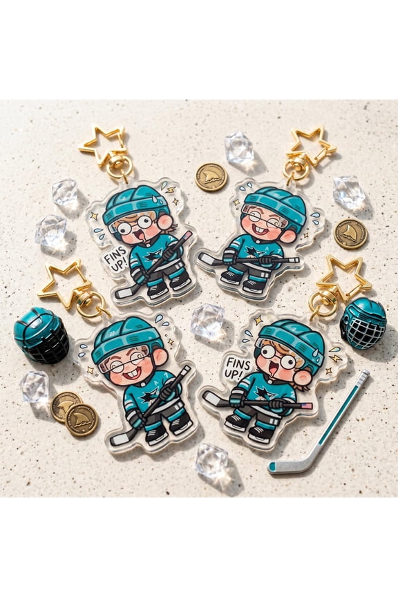 Will Smith & Macklin Celebrini Acrylic Keychain, San Jose Hockey Fan Gift, Cute Chibi Ice Hockey Bag Charm, Fins Up Merch (1 keychain)