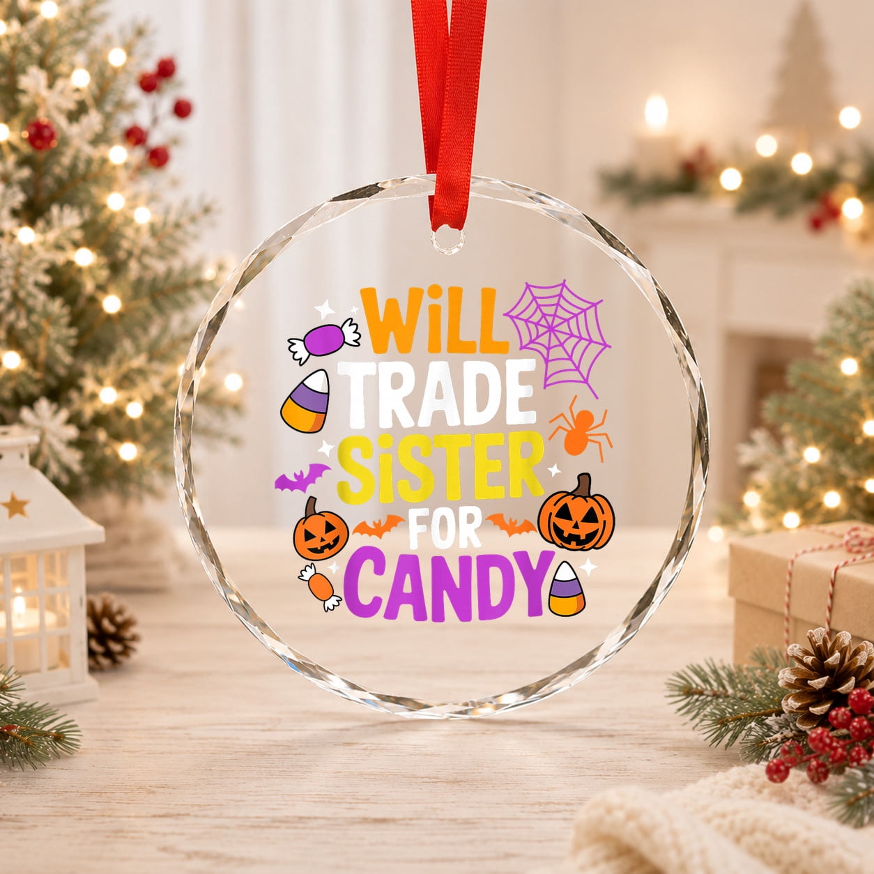 Will Trade Sister for Candy Funny Matching Brother Glass Ornament ...