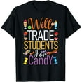 thumbnail image 1 of Will Trade Students For Candy Teacher Cute Halloween Costume T-Shirt men and women can wear, black, white, gifts., 1 of 4