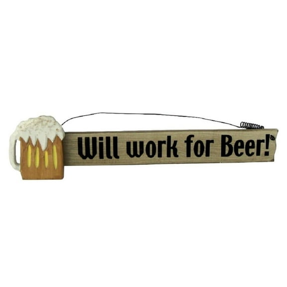 Will Work For Beer Wood Sign with Beer Mug Accent and Wire Hanger