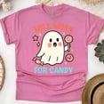 thumbnail image 1 of Will Work For Candy Ghost Cartoon Graphic Tee Unisex T-Shirt, Heliconia, Size M, 1 of 6