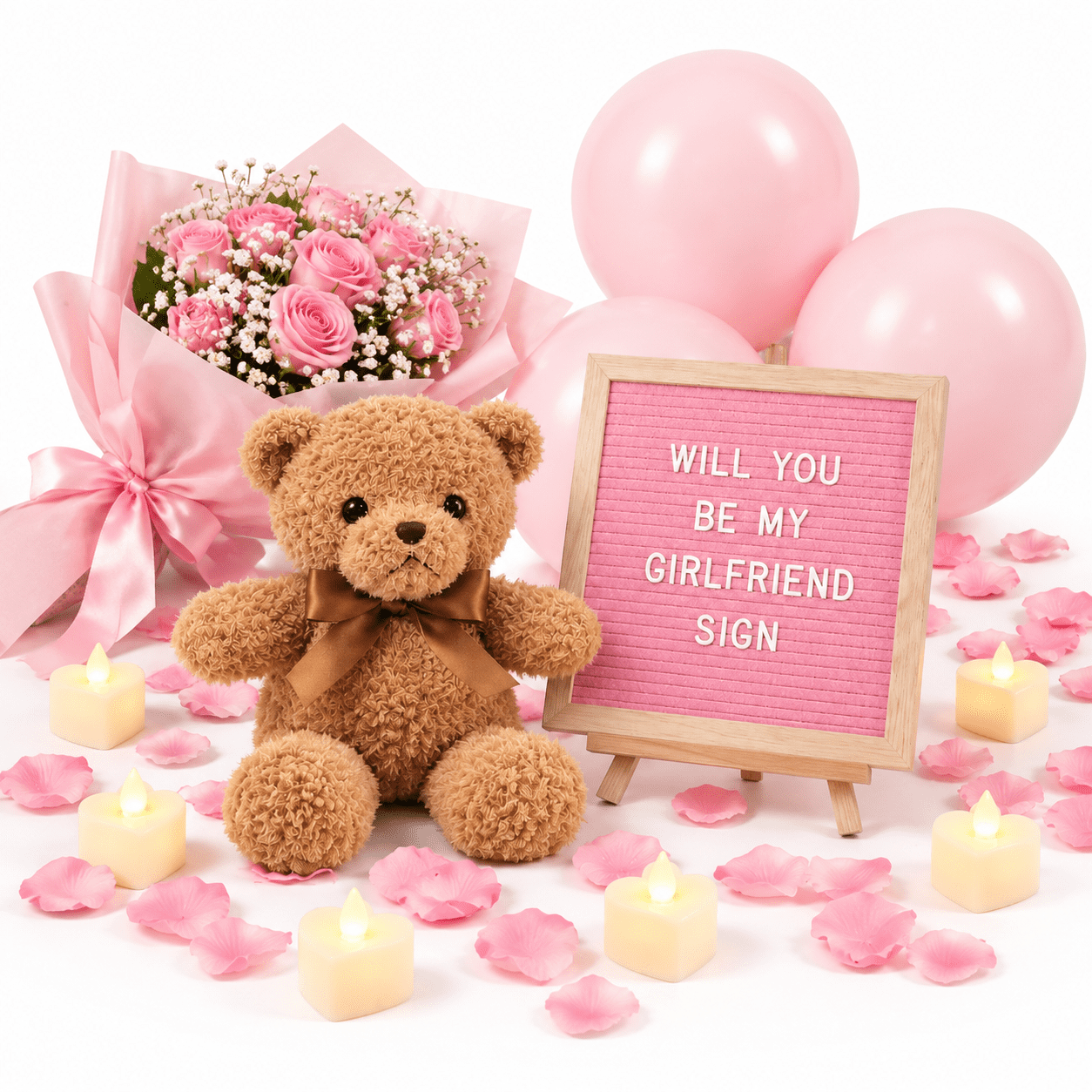 Da Sign Board Will You Be My Girlfriend Letter Board Sign Set, Pink Bow Bear ...