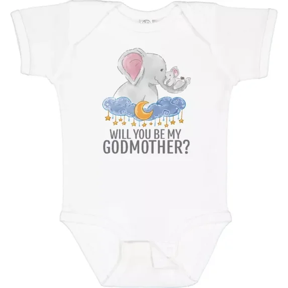 Will You Be My Godmother? Baby Bodysuit New Godmom Godparent Elephant Bodysuit Cute Baby Onesie, BABY BODYSUIT LAT 4424