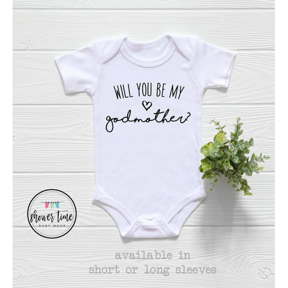 Will You Be My Godmother? Baby Onesie - Cute Pregnancy Announcement Bodysuit - Godmother Onesie - Godmother Gift - Godmother Proposal Cool Baby Clothing, BABY BODYSUIT LAT 4424
