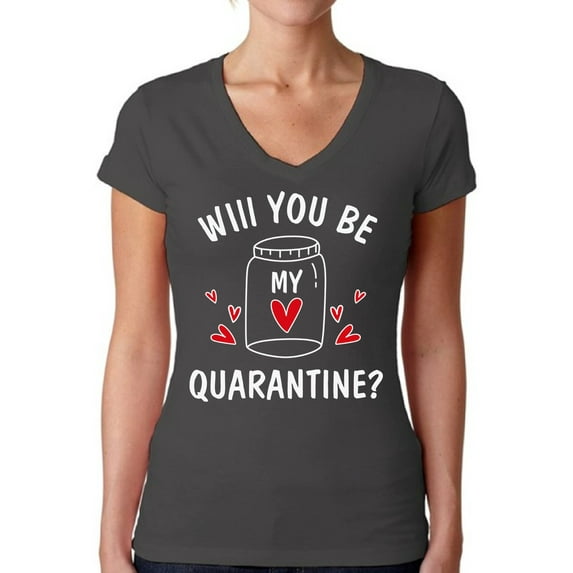 Will You Be My Valentine Ladies V Neck T-Shirt Funny Valentine's Day 2021 Gifts for Her Humour Comfortable Women Shirts