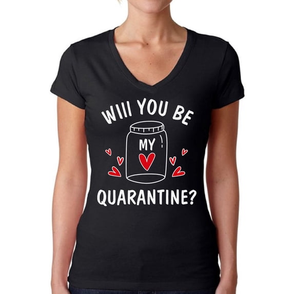 Will You Be My Valentine Ladies V Neck T-Shirt Funny Valentine's Day 2021 Gifts for Her Humour Comfortable Women Shirts