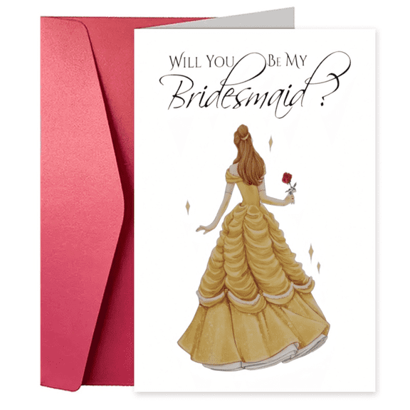 Princess Series Wedding Bridal Bridesmaid Invitation Card, Will You Be My Bridesmaid? 5.3*8.1 Inches with Envelope