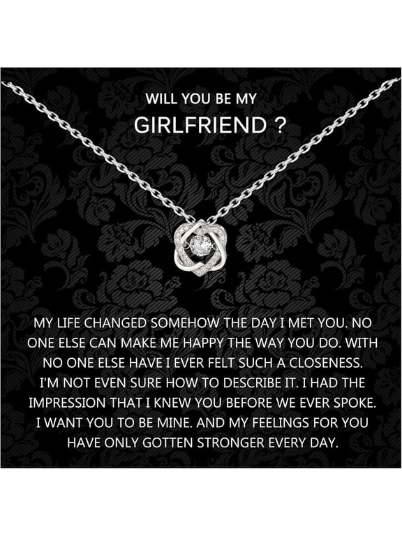 Will You Be My Girlfriend Necklace, Sterling Silver Interlocking 2 Hearts Necklace for Her Proposal, Valentines Day Gift, Creative Ways To Ask Out Girlfriend