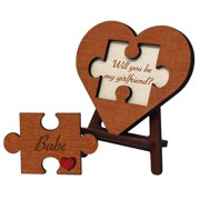 Will You Be My Girlfriend - Unique Be My Girlfriend Proposal Card Ideas, Engraved Wood Heart Shaped Gift Puzzle Piece Sign with Hidden Message, Wooden Wall or Table Mounted D cor