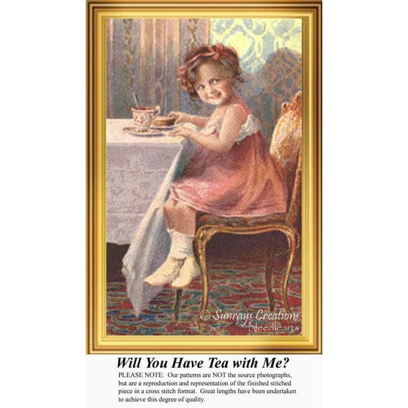 Will You Have Tea with Me?, Vintage Counted Cross Stitch Pattern (Pattern Only, You Provide the Floss and Fabric)