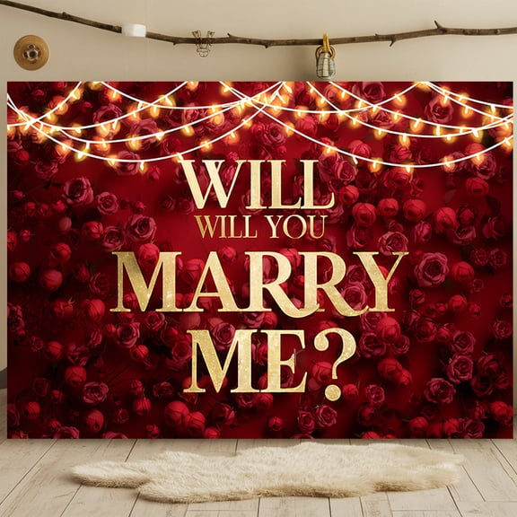 Will You Marry Me Backdrop Red Rose Wall Proposal Background Romantic Rose Flowers Couple Engagement Party Decorations Banner Supplies Photo Booth Props