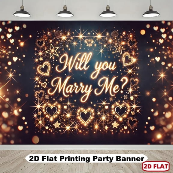 Will You Marry Me Backdrop Stylish Golden Glitter Hearts Stars Proposal Background Romantic Couple Engagement Party Decorations Banner Supplies Photo Booth Props