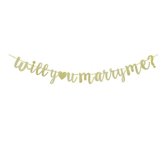 Will You Marry Me? Banner, Gold Glitter Paper Sign For Proposal Party Supplies, Propose Marriage Party Decorations