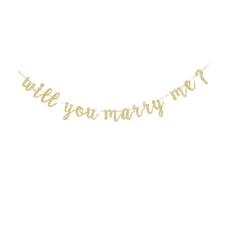 Will You Marry Me? Banner, Propose, Proposal Party Decorations Shiny Gold Gliter Paper Sign, Backdrops Gralands