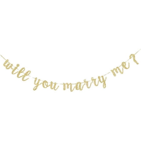 Will You Marry Me? Banner, Propose, Proposal Party Decorations Shiny Gold Gliter Paper Sign, Backdrops Gralands