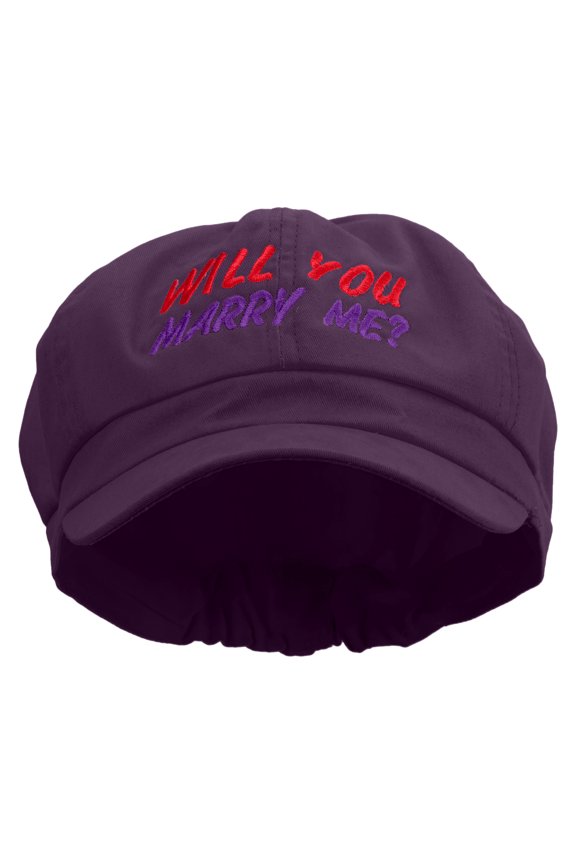Will You Marry Me? Embroidered Cotton Elastic Big Size Newsboy Cap - Purple 2XL-3XL